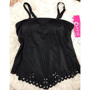WOMEN'S Fit 4 U Laser Cut Tankini Swim Floral Top BLACK ONE PC 18W HIPS A304232